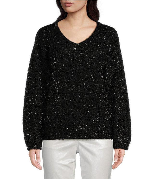 Gibson & Latimer Glitter Knit V-Neck Long Sleeve Sweater Product Image