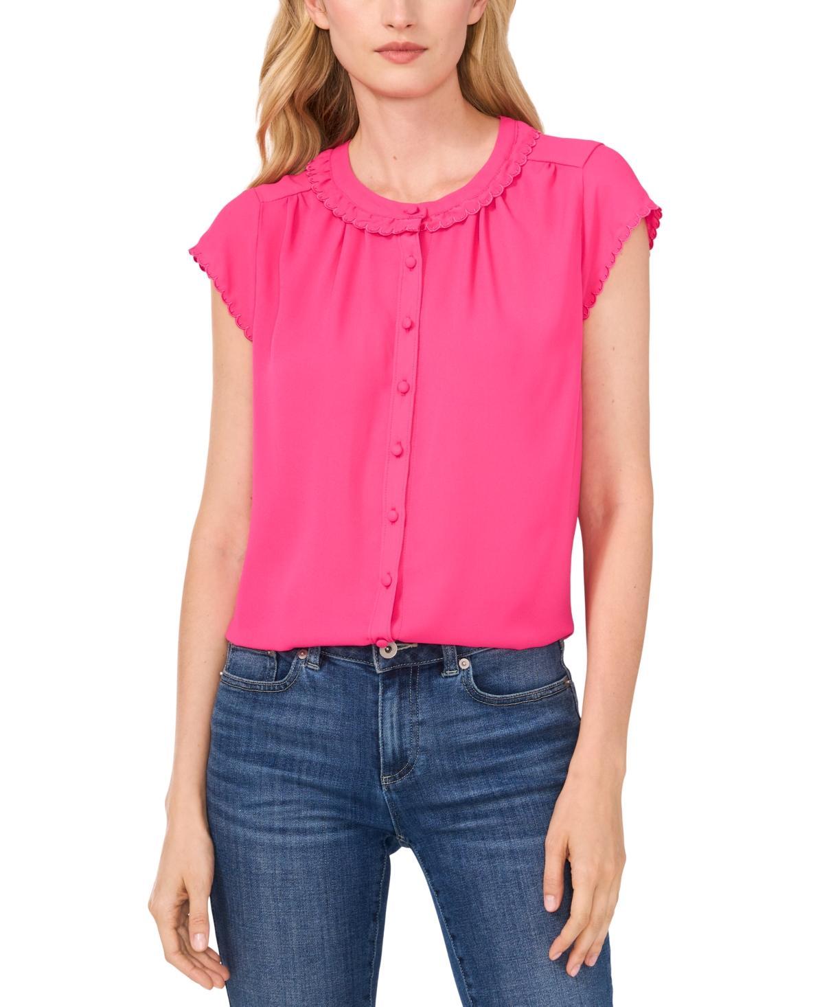 CeCe Womens Scalloped Cap Sleeve Blouse Product Image