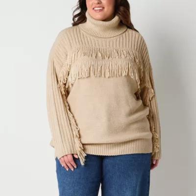 a.n.a Plus Fringe Womens Turtleneck Long Sleeve Pullover Sweater Product Image