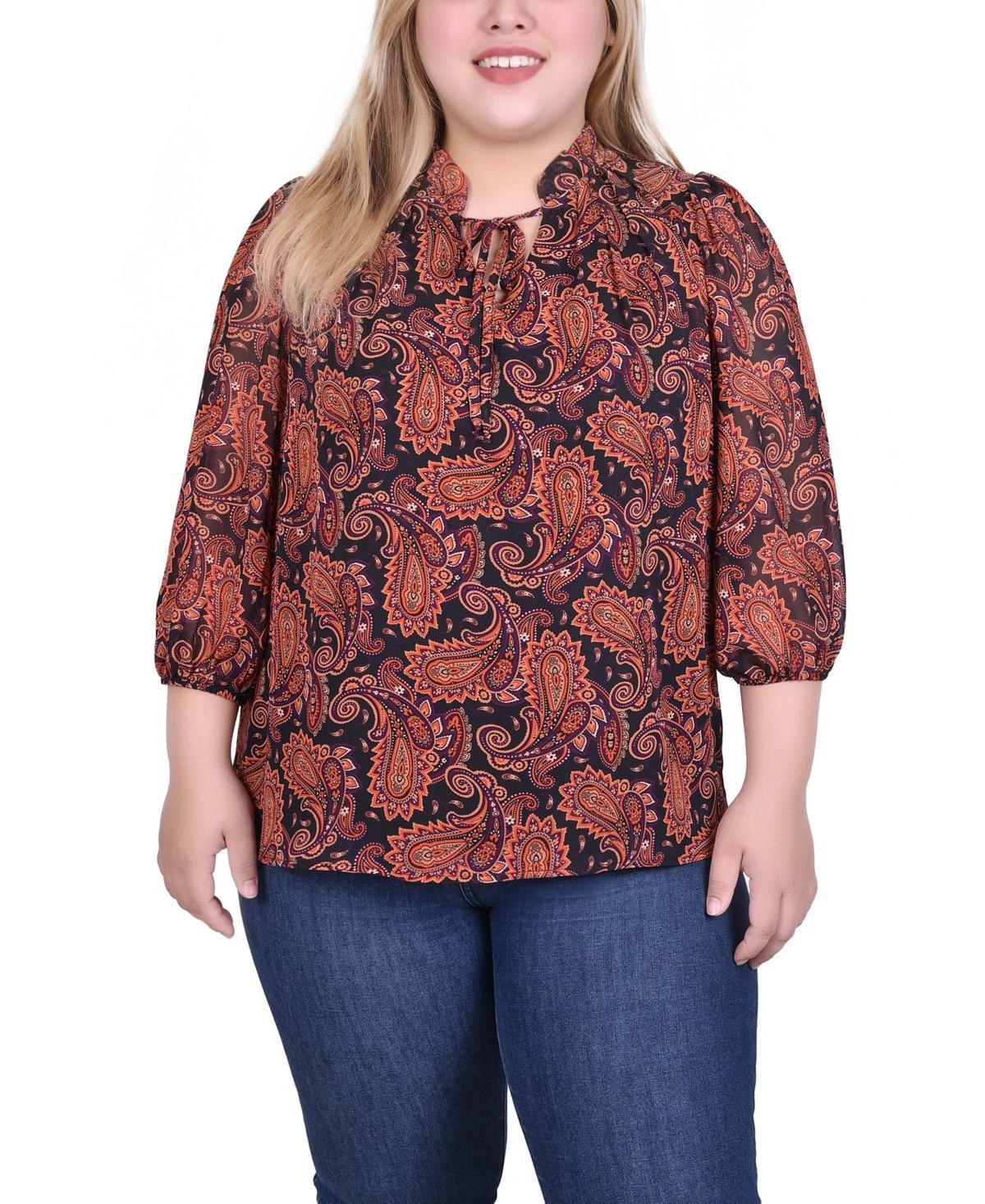 Ny Collection Plus Size 3/4 Sleeve Chiffon Blouse Product Image