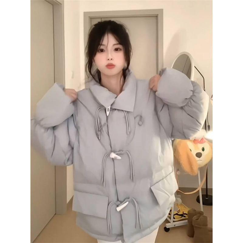 Stand Collar Plain Toggle Puffer Jacket Product Image