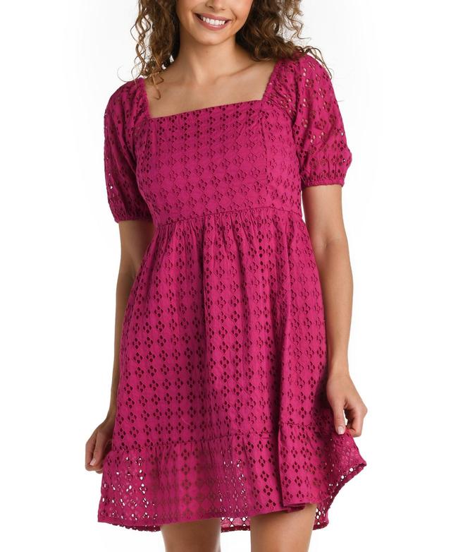 La Blanca Puff Sleeve Cotton Eyelet Cover-Up Dress Product Image