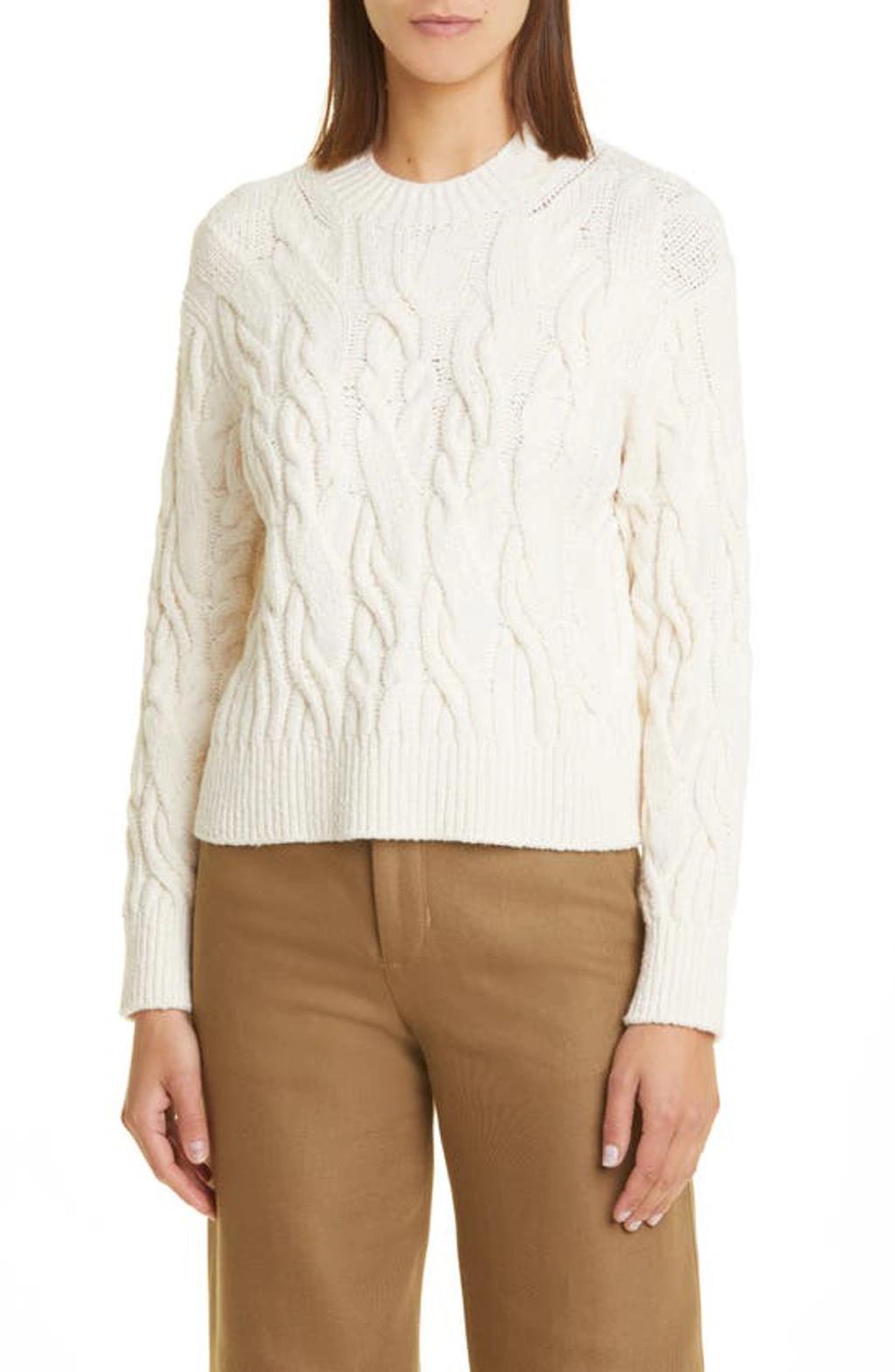 Crewneck Cable Sweater In Natural product image