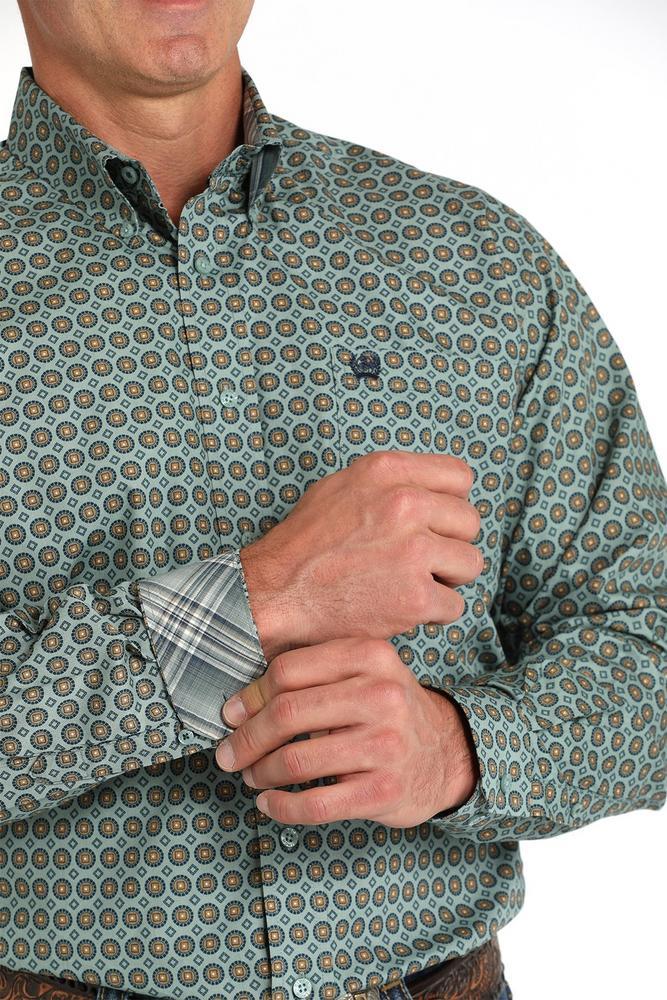 Cinch® Men's L/S Green Geometric Print Button Shirt Product Image