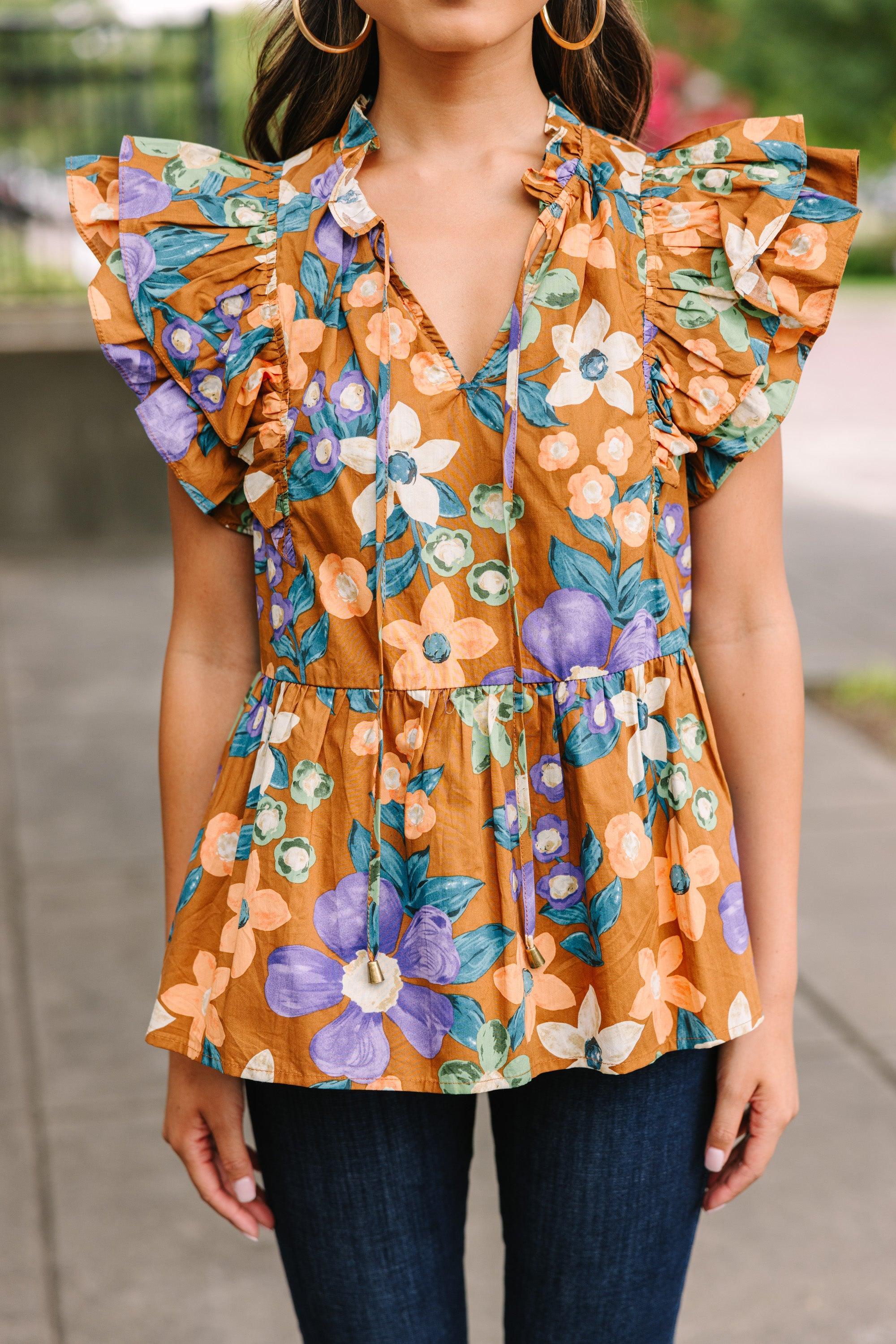 Feel The Love Brown Floral Blouse Female Product Image