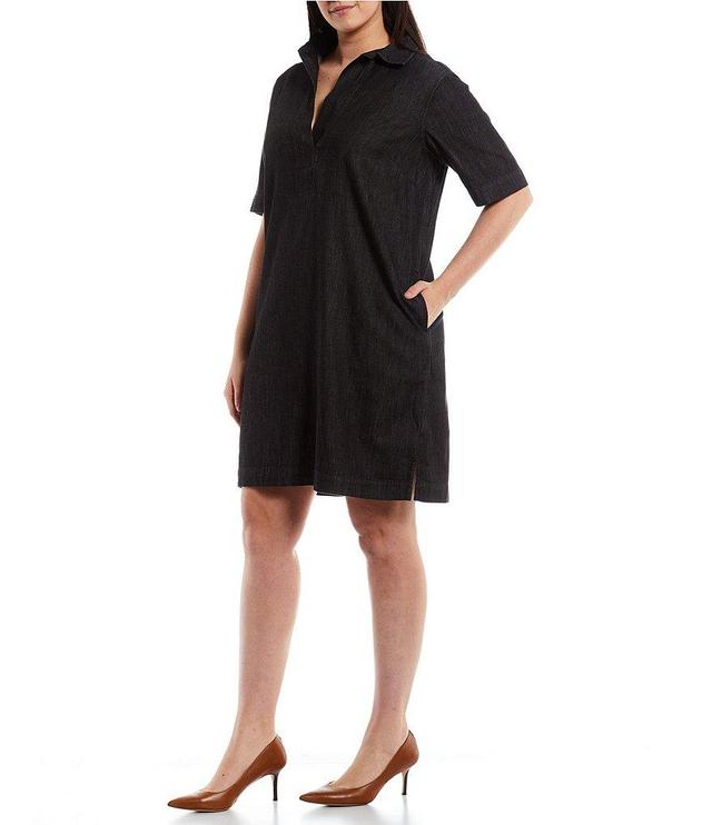 Lauren Ralph Lauren Plus Size Split Point Collar Short Sleeve Denim Shift Dress Product Image