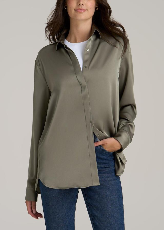 Relaxed Button Up Tall Women's Blouse in Camper Green Female Product Image