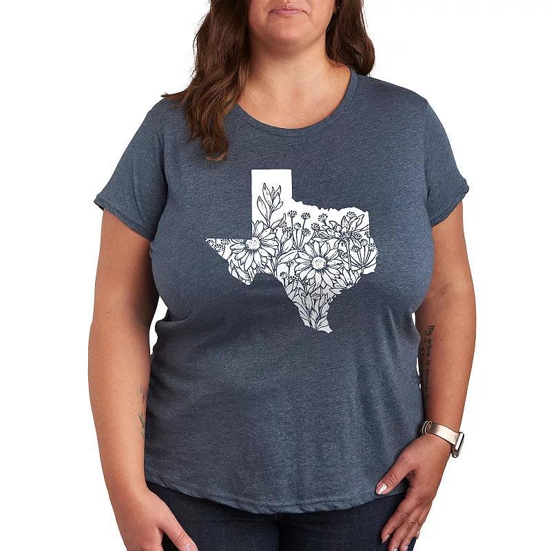 Plus Size Floral Texas Graphic Tee, Womens Grey Blue Product Image