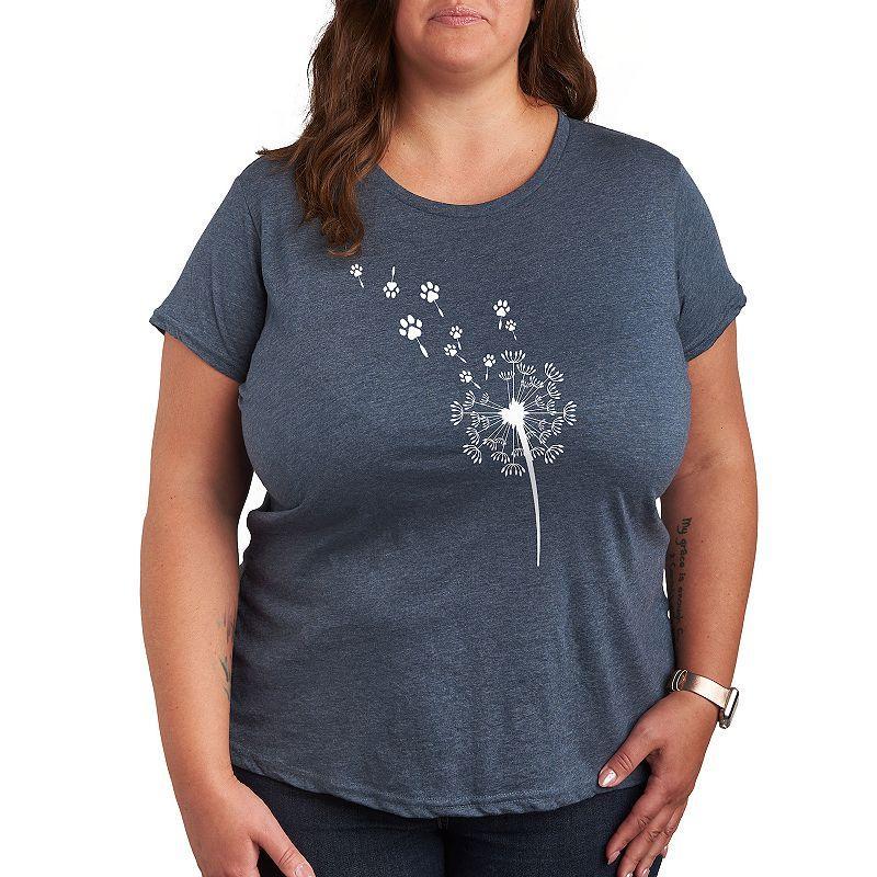 Plus Pawprint Dandelion Graphic Tee, Womens Grey Blue Product Image