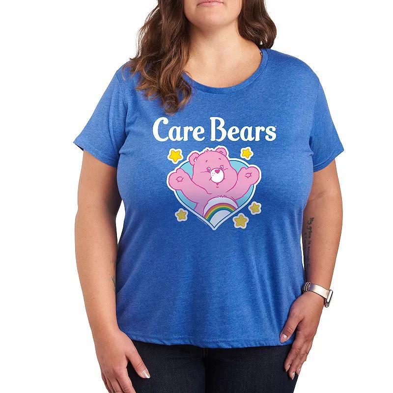 Plus Care Bears Logo Cheer Heart Graphic Tee, Womens Grey Royal Blue Product Image