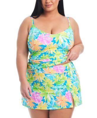 Plus Size Scoop-Neck Tankini Top & High-Waist Skirted Bikini Bottoms  Product Image