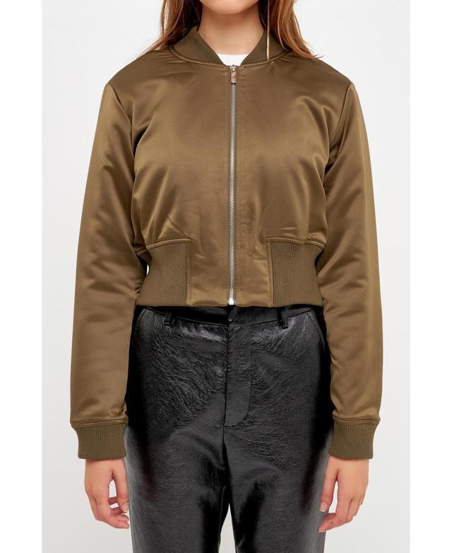 Womens Cropped Satin Effect Bomber Jacket Product Image