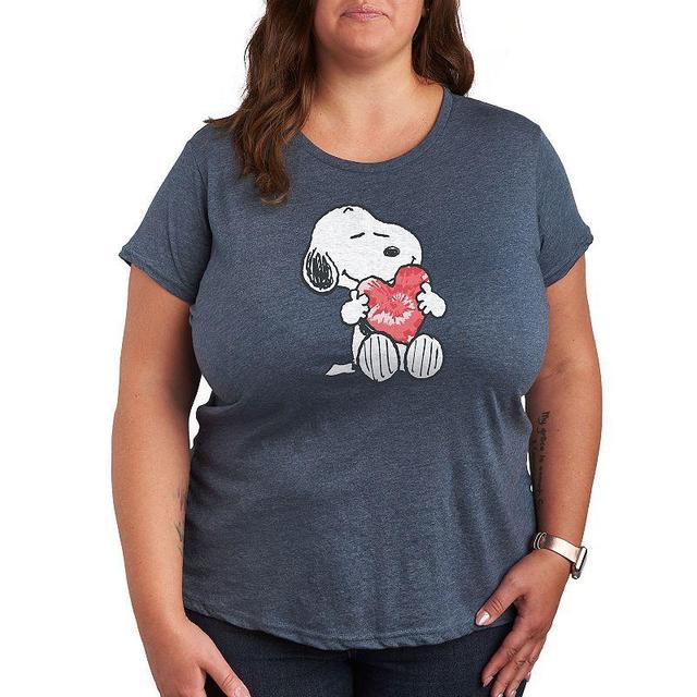 Plus Peanuts Snoopy With Heart Graphic Tee, Womens Grey Dark Red Product Image