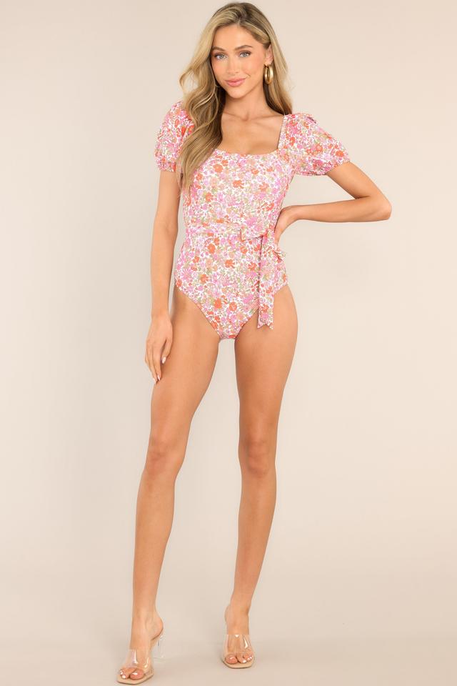 Wave Whispers Pink Floral One Piece Swimsuit Swimwear Product Image