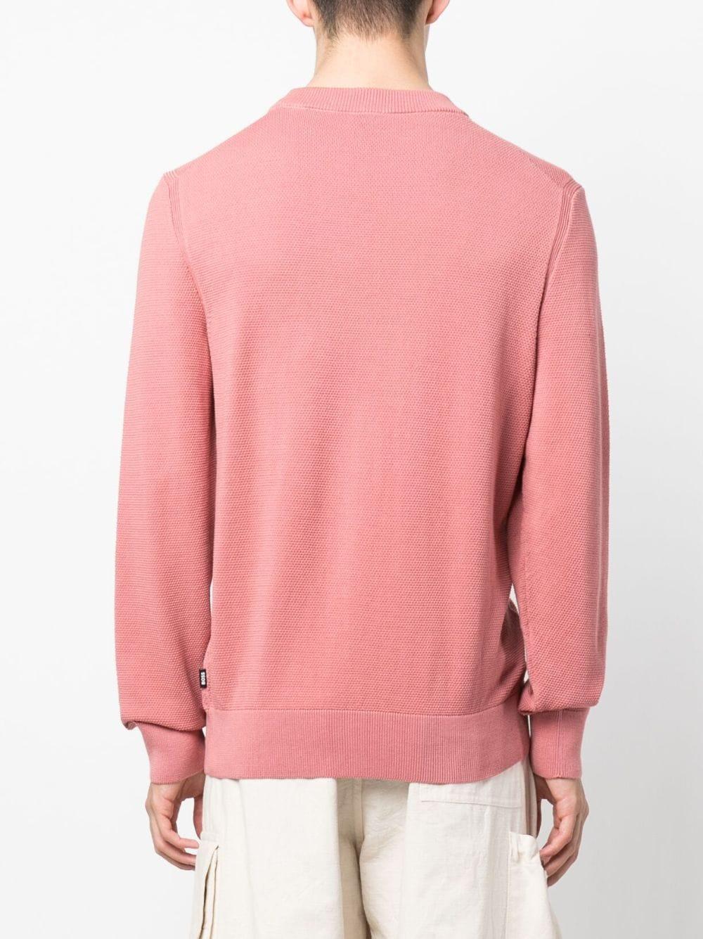 Crew-neck Sweater In Structured Cotton With Stripe Details In Light Pink Product Image