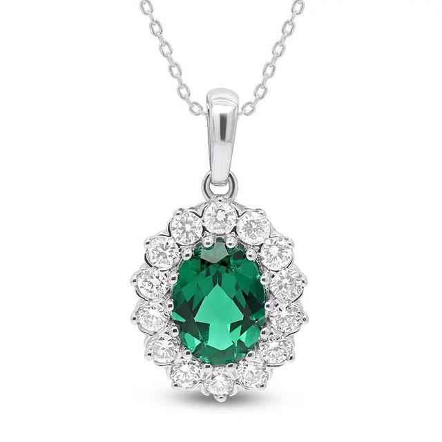 thique Sterling Silver 1/2 Carat T.W. Lab-Grown Diamond and Lab-Created Gemstone Pendant Necklace, Womens Cr Green Product Image