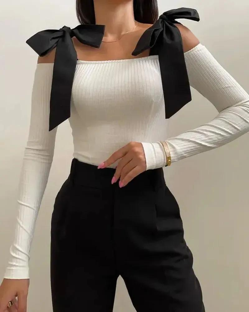 Olivia Mark – Long Sleeve Tie Detail Off Shoulder Top product image