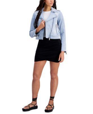 Dkny Jeans Womens Denim Moto Jacket Short Sleeve Ruched Mini Dress Product Image