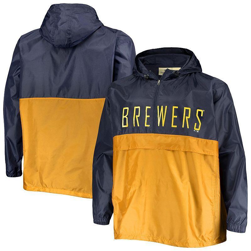 Mens /Gold Milwaukee Brewers Big & Tall Split Body Anorak Half-Zip Jacket Blue Product Image