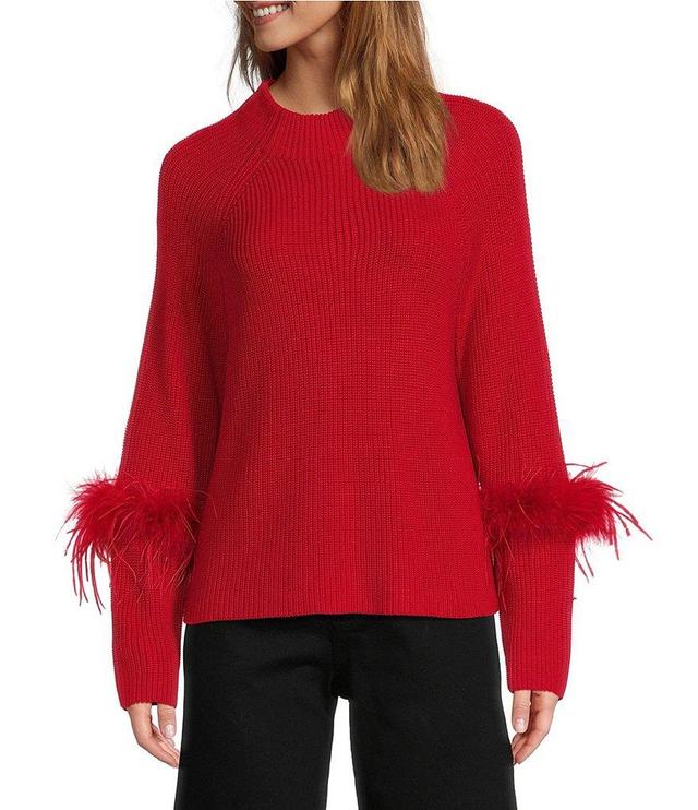 Antonio Melani Tilly Wool Blend Crew Neck Feather Detail Long Sleeve Sweater Product Image