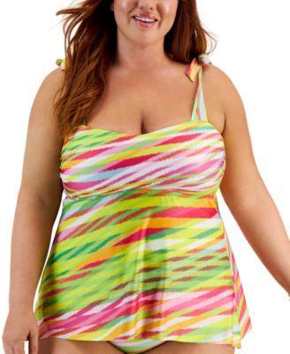 Becca Etc Plus Size Awaken Printed Tie-Strap Tankini Top Product Image