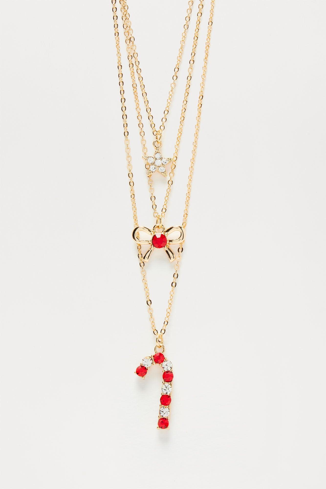 Santa's Candy Cane Necklace - Gold/Red Product Image