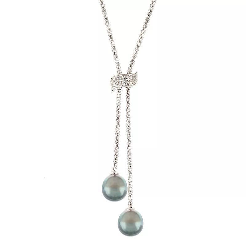 Sterling Silver Tahitian Cultured Pearl & Cubic Zirconia Bolo Necklace, Womens Silvertone Product Image