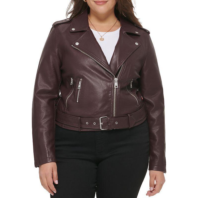 Plus Size Levis Asymmetrical Faux Leather Motorcycle Jacket, Womens Green Product Image