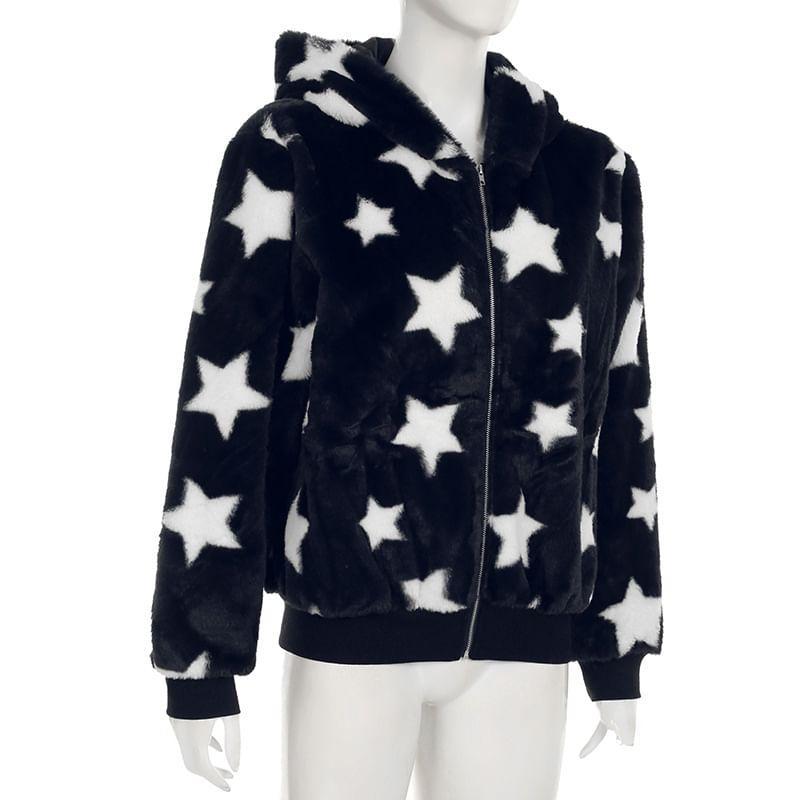 Star Pattern Zip-Up Hoodie Product Image