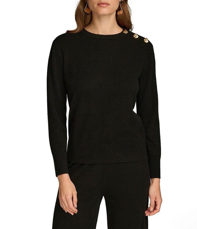 Donna Karan Wool Gold Hardware Crew Neck Long Sleeve Sweater Product Image