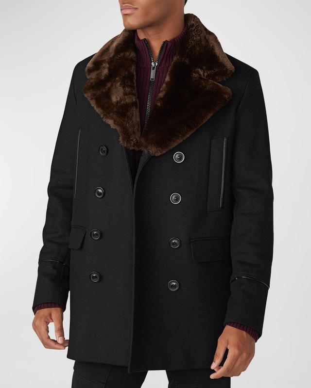 Mens Wool Peacoat w/ Faux Fur Collar Product Image