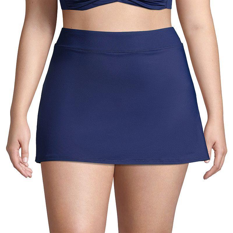 Plus Size Lands End UPF 50 Tummy Slimmer Swim Skirt, Womens Dark Blue Product Image