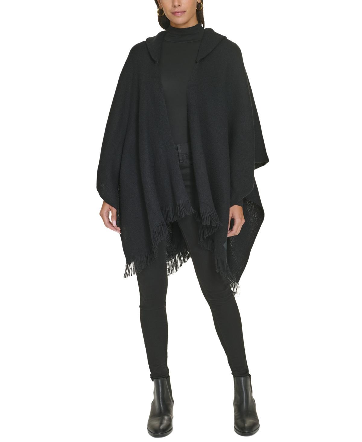 Calvin Klein Womens Hooded Fringe-Trim Shawl Product Image