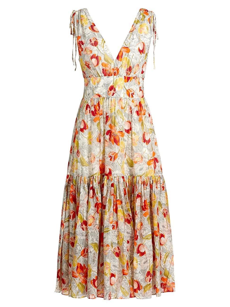 Womens Pooja Floral Cotton-Silk Midi-Dress Product Image