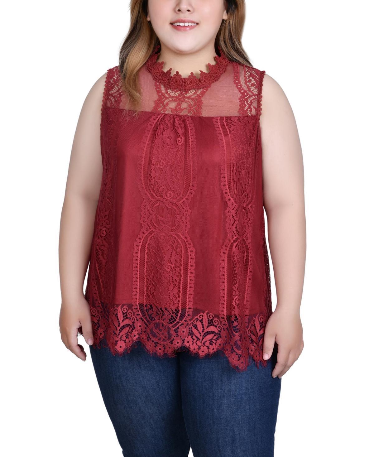 Plus Size Sleeveless Mock Neck Lace Top Product Image