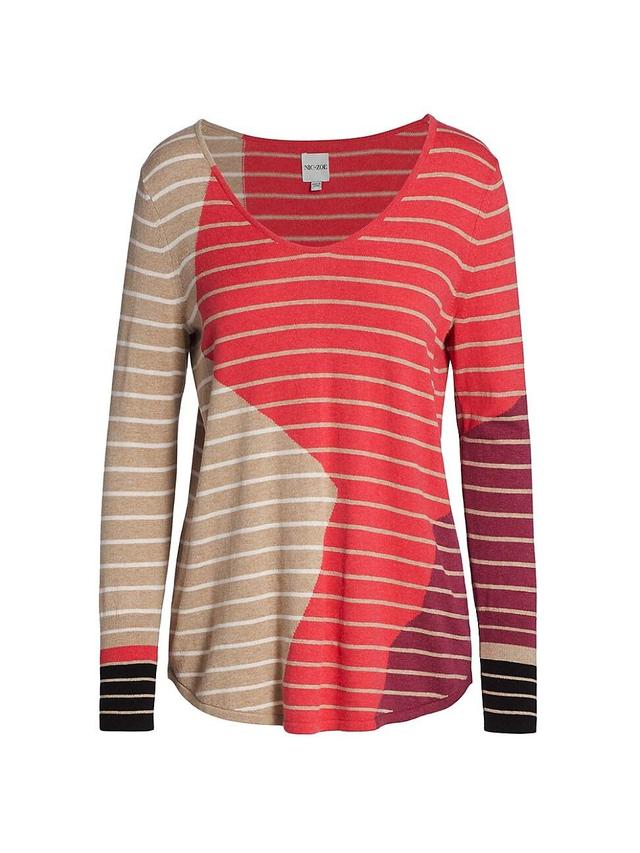 Womens Vital Colorblock Striped V-Neck Top - Pink Multi - Size XS Product Image