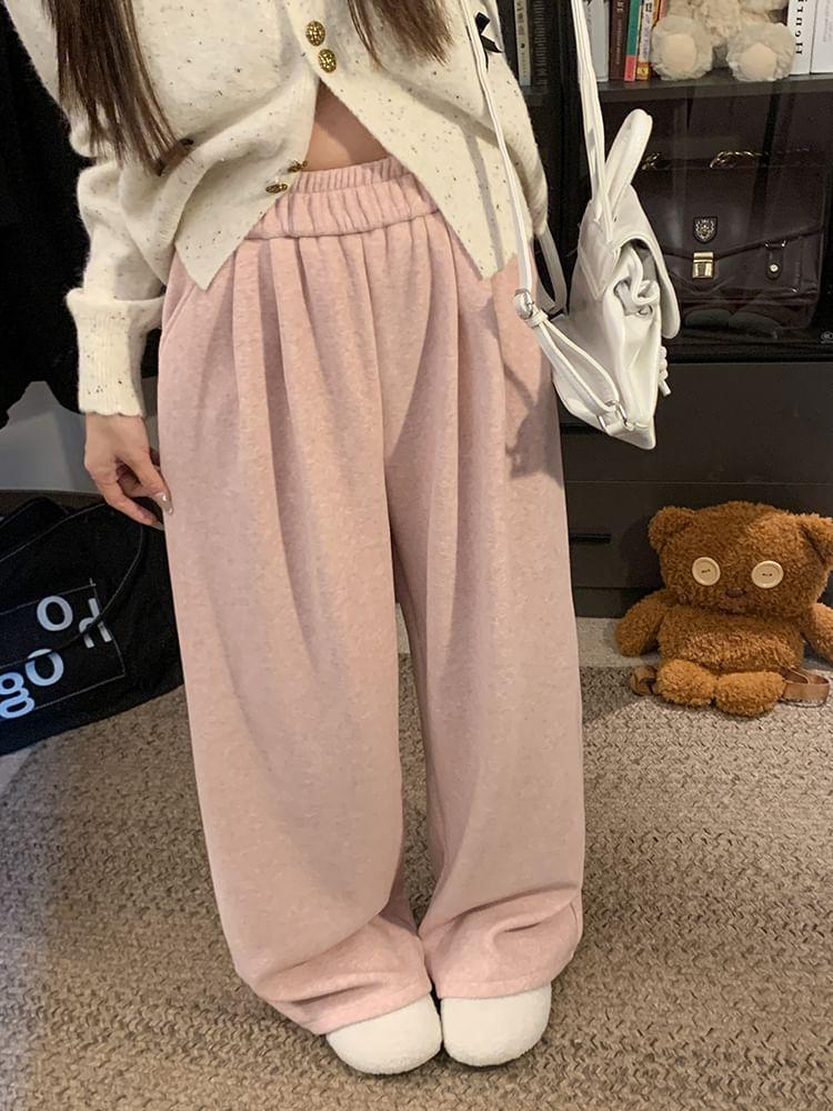 Fleece-Lined High-Waist Wide-Leg Pants in 5 Colors Product Image