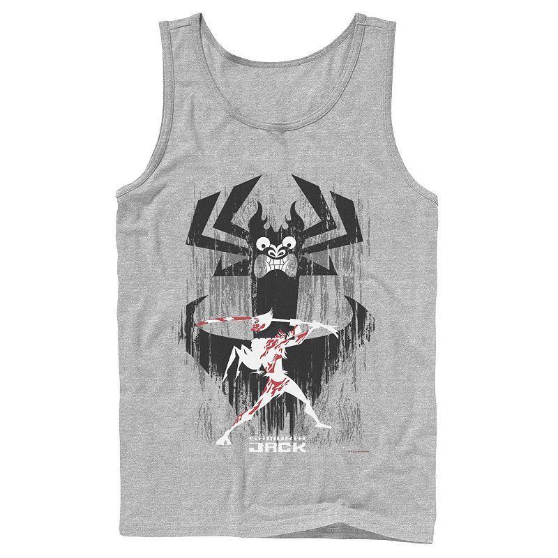 Mens Cartoon Network Samurai Jack Aku Sword Fight Splatter Tank Top Athletic Grey Product Image