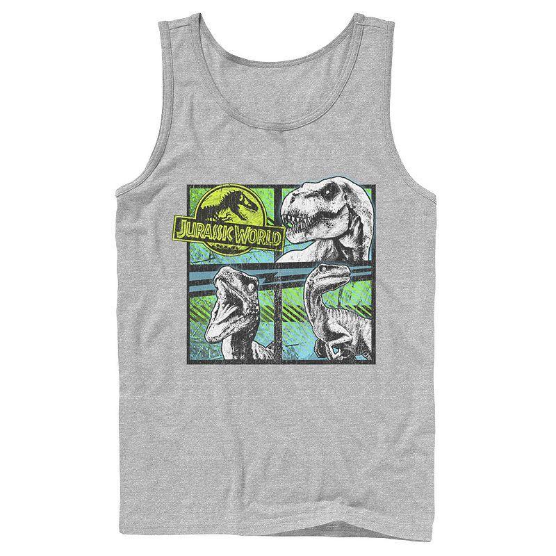 Mens Jurassic World Dinosaurs Group Of 3 Neon Graphic Tank Top Athletic Grey Product Image