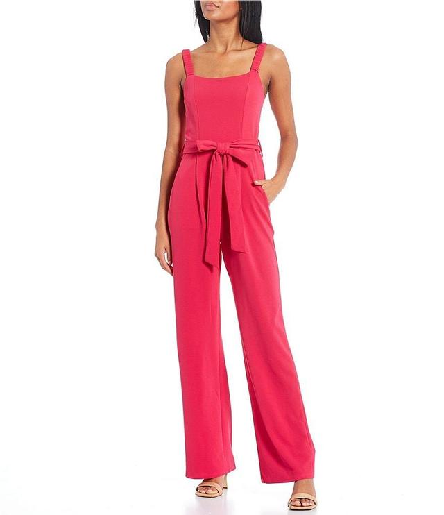 Moa Moa Square Neck Waist Tie Wide Leg Jumpsuit Product Image