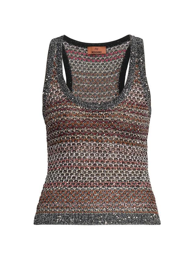 Womens Sequin Scoop-Neck Knit Tank Product Image