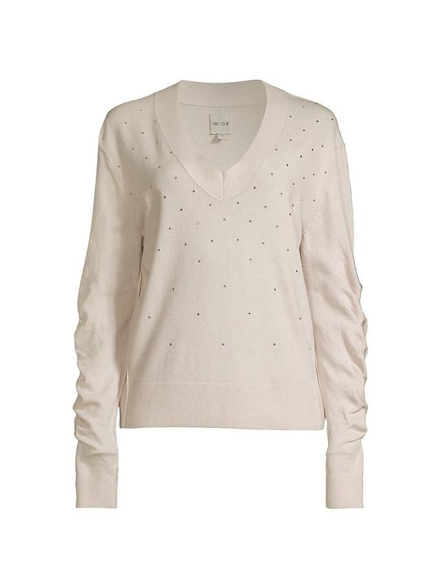 Womens Glam Rhinestone-Embellished V-Neck Sweater Product Image