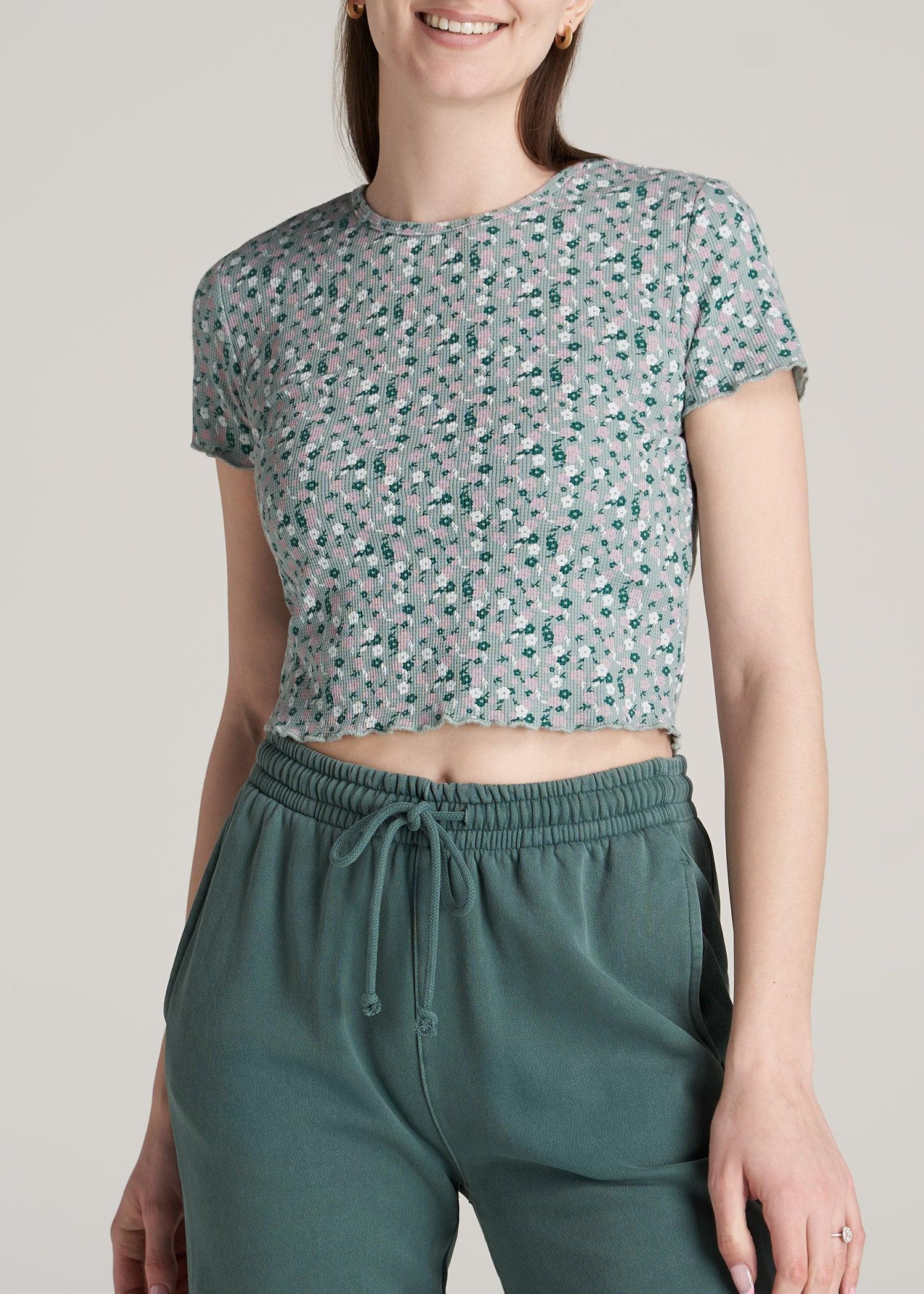 Cropped Waffle Tee in Seaglass Floral - Women's Tall T-Shirts Female Product Image