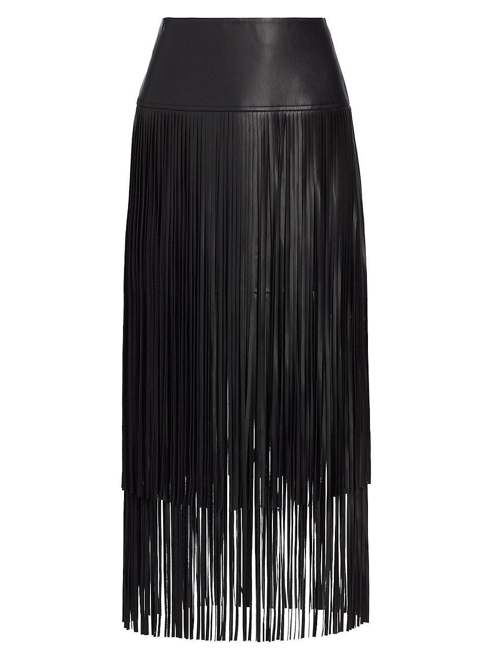 Womens Karolina Fringe Vegan Leather Skirt product image