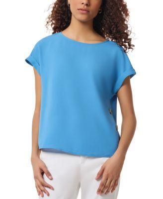 Jones New York Womens Crewneck Short-Sleeve Button-Trim Top Product Image