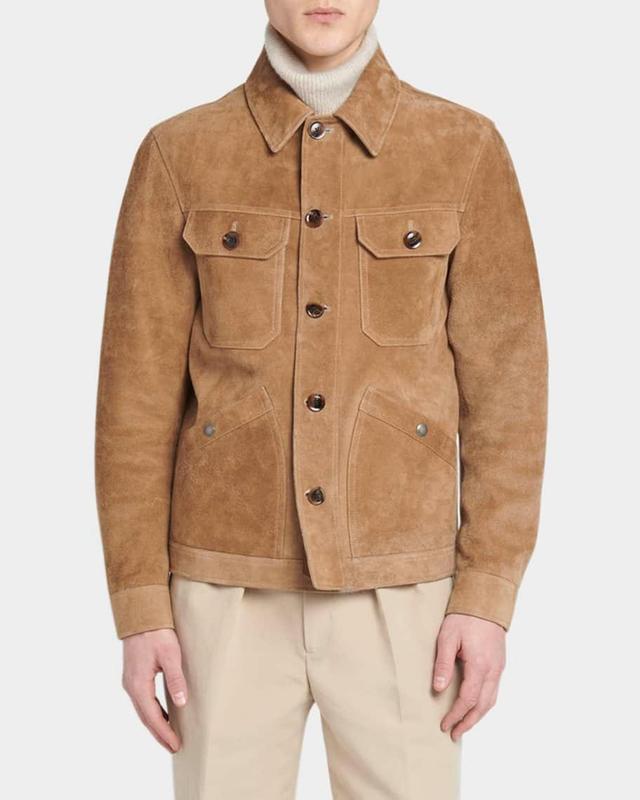 Mens Brushed Suede Concealed Zip Field Jacket Product Image