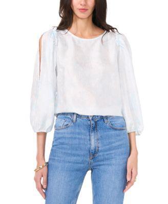 Women's Ruffled-Trim Puff 3/4-Sleeve Top Product Image