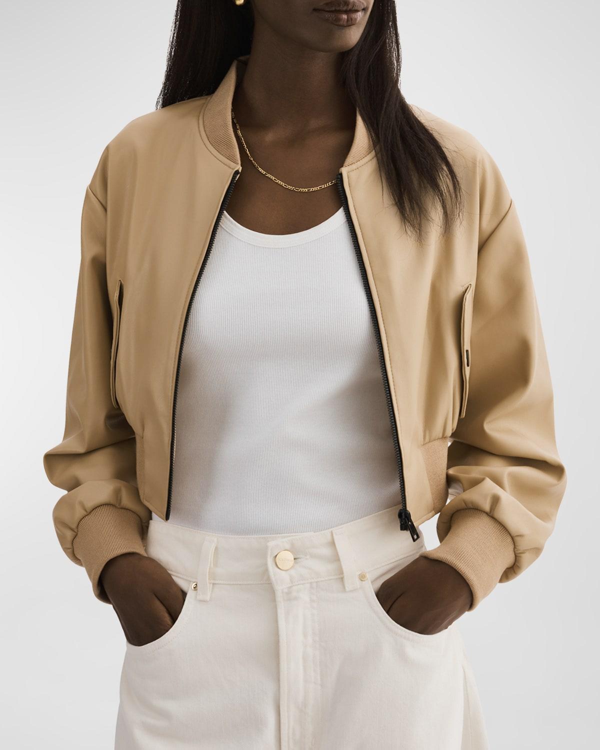 Womens Evelin Faux-Leather Cropped Bomber Jacket Product Image