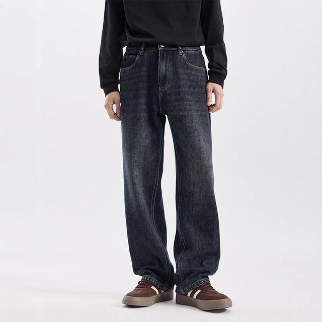 Mid Rise Washed Fleece-Lined Loose Fit Jeans Product Image