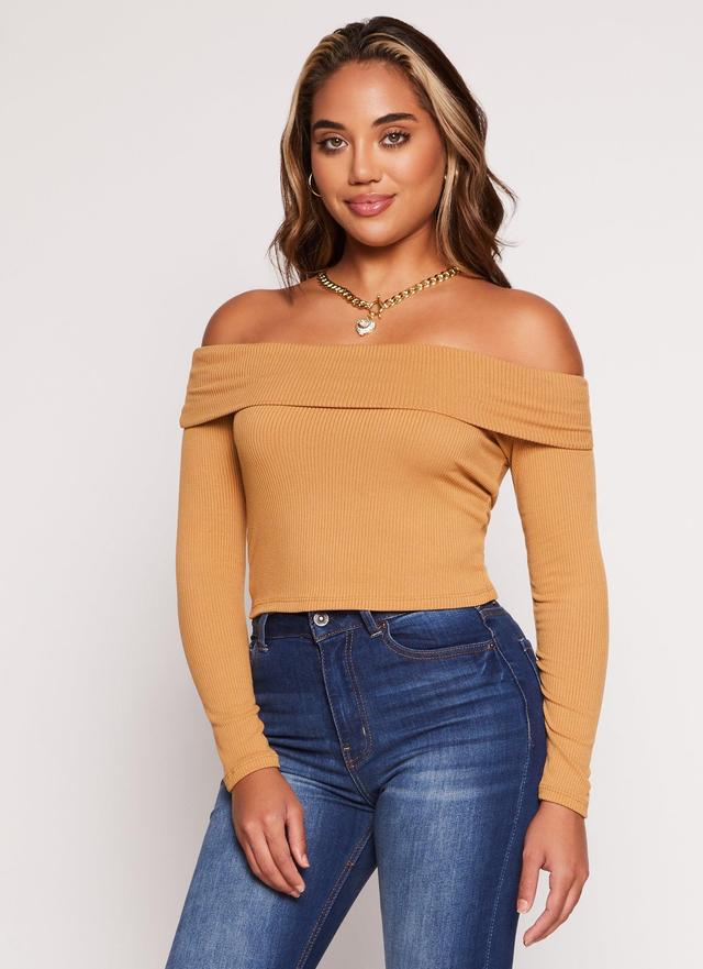 Womens Iris Long Sleeve Off the Shoulder Crop Top Product Image